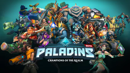 HD desktop wallpaper featuring characters from the video game Paladins: Champions of the Realm. The image showcases vibrant, diverse characters against a dynamic background.