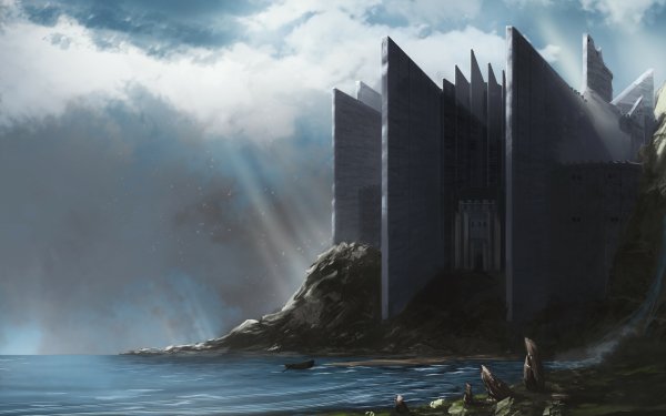 Fantasy Castle Castles Sunbeam Boat Coast HD Wallpaper | Background Image