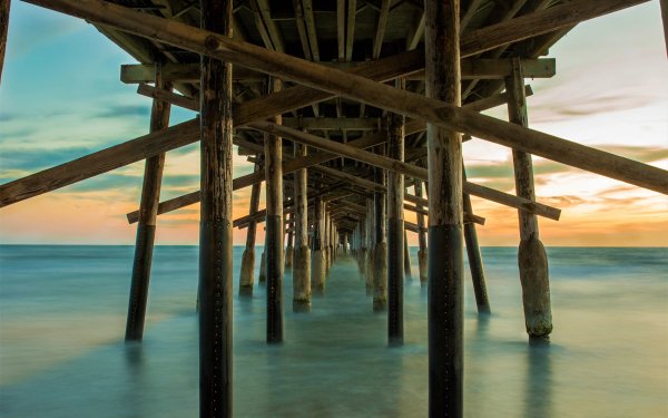 Man Made Pier Wooden Ocean Sea Horizon HD Wallpaper | Background Image