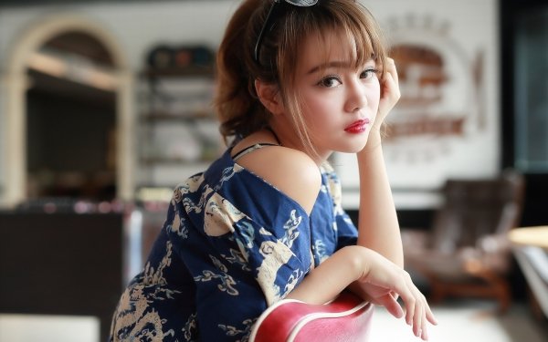 Women Asian Model Brunette Depth Of Field Sunglasses Lipstick HD Wallpaper | Background Image