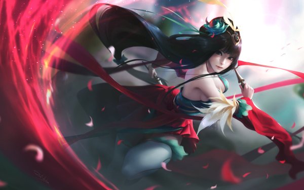 Anime Original Thigh Highs Dress Ribbon Flower Magic Long Hair Sword HD Wallpaper | Background Image