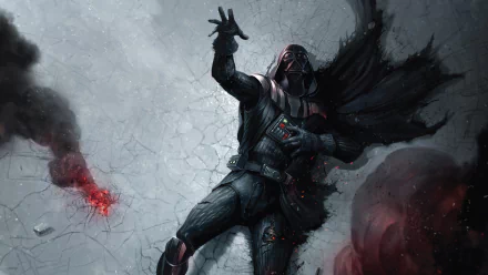 HD desktop wallpaper featuring Darth Vader from Star Wars in a dynamic comic style, with dramatic lighting and a smoky, cracked background.