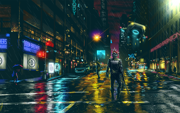 Science Fiction Cyberpunk Néon Rue Fond d'écran HD | Image