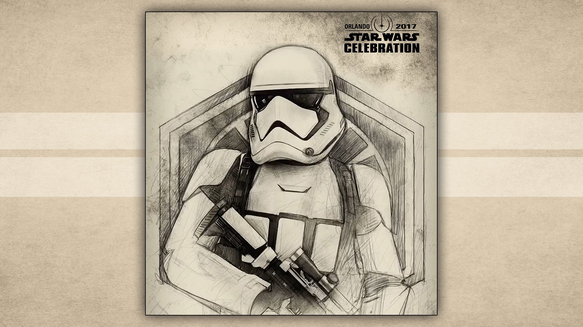 Sketch-style HD PC wallpaper of a Stormtrooper from Star Wars, featured at the 2017 Star Wars Celebration event.