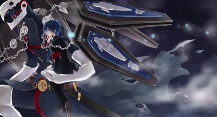 HD PC wallpaper featuring Minato Arisato and Thanatos from the video game Persona 3, showcasing a dynamic and dark atmospheric design.
