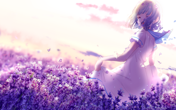 Anime Original Dress Flower Short Hair Butterfly HD Wallpaper | Background Image