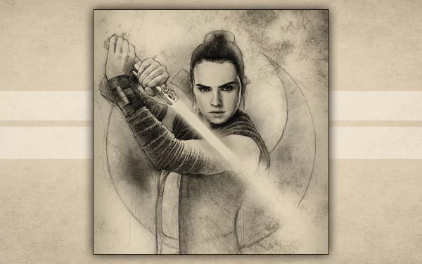HD PC desktop wallpaper featuring Rey from Star Wars, inspired by Star Wars Celebration, capturing her iconic pose with a glowing lightsaber.