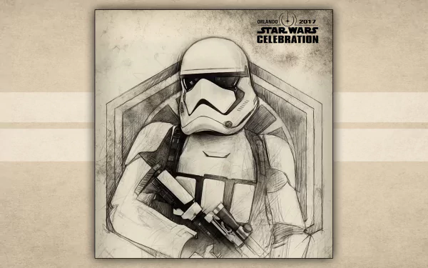 Sketch-style HD PC wallpaper of a Stormtrooper from Star Wars, featured at the 2017 Star Wars Celebration event.