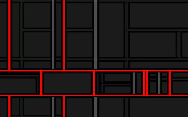 Abstract HD desktop wallpaper featuring black and red geometric shapes, including rectangles, squares, and lines arranged in a modern, minimalist pattern.