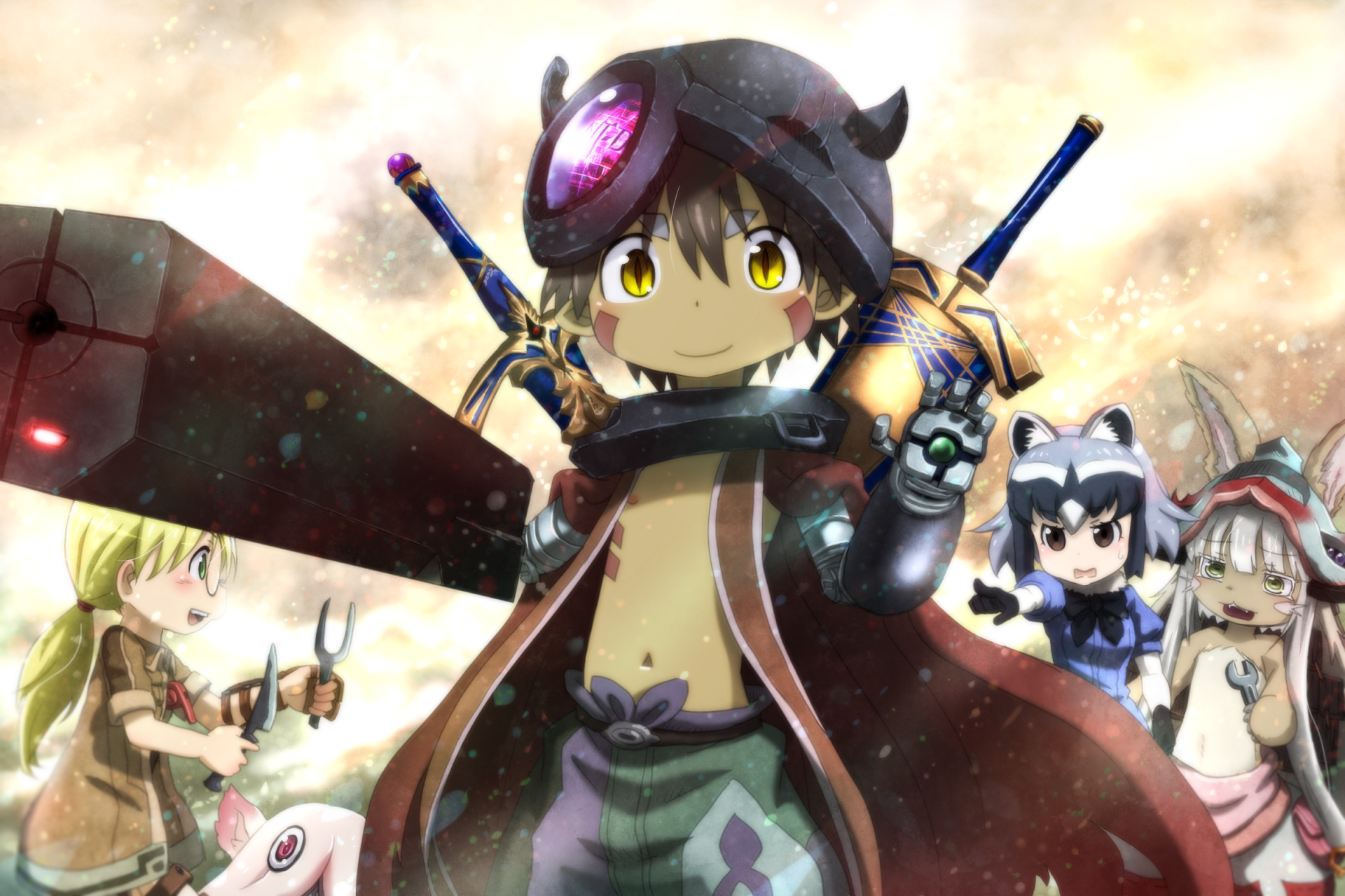 Download Regu (Made In Abyss) Riko (Made In Abyss) Nanachi (Made In Abyss) Mitty (Made In Abyss) Made In Abyss Raccoon (Kemono Friends) Kemono Friends Anime Crossover HD Wallpaper