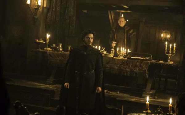 4K Game of Thrones desktop wallpaper: Robb Stark stands in a candlelit hall opposite Walder Frey.