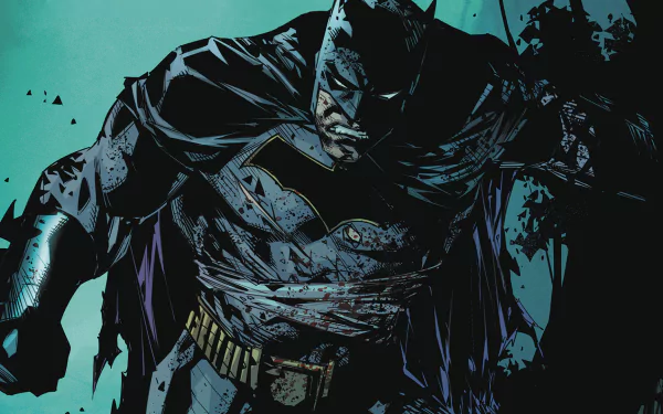 Dark, intense HD PC desktop wallpaper of Batman from DC Comics' Detective Comics series, showcasing the iconic superhero in a dramatic, shadowed pose.