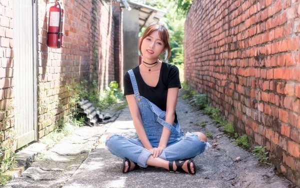 Women Asian Model Brunette Brick HD Wallpaper | Background Image