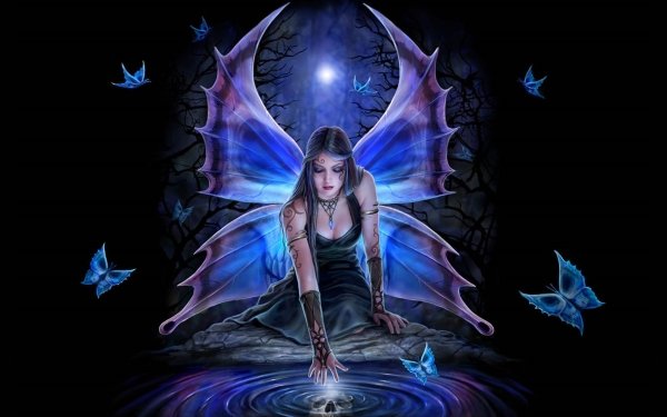 Fantasy Fairy Purple Butterfly Reflection Night Moon Moonlight HD Wallpaper | Background Image