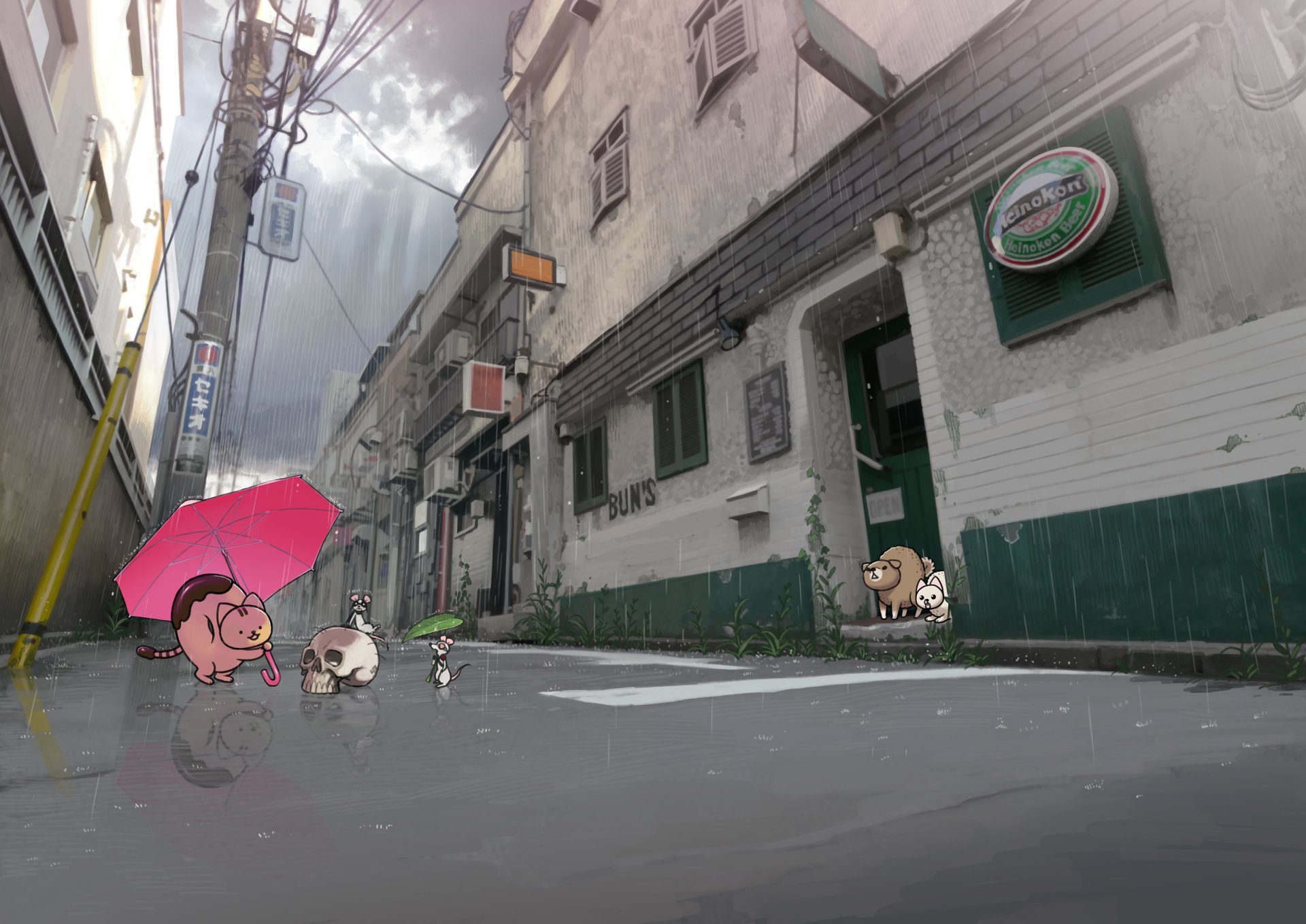 Download Anime Cat Anime City HD Wallpaper