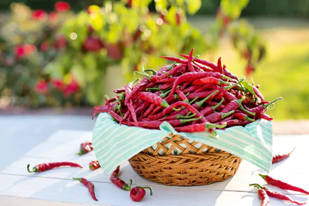  Basket of Cayenne peppers or Red Hot chili peppers by Jill Wellington