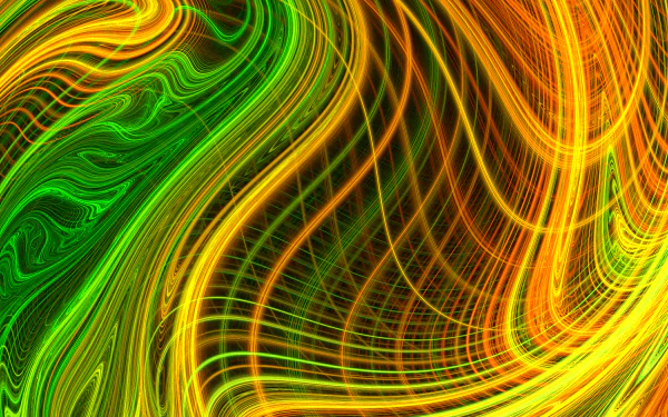 Abstract psychedelic fractal with vivid orange and green curves, creating a trippy, flowing pattern, designed as an HD PC desktop wallpaper and background.