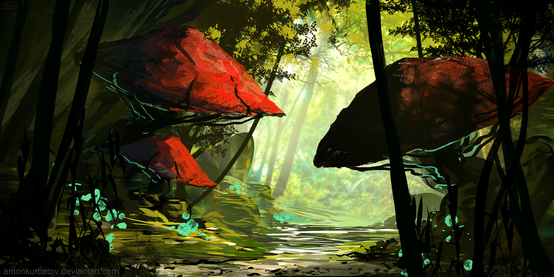 Download Nature Mushroom Fantasy Forest HD Wallpaper by Anton Kurbatov