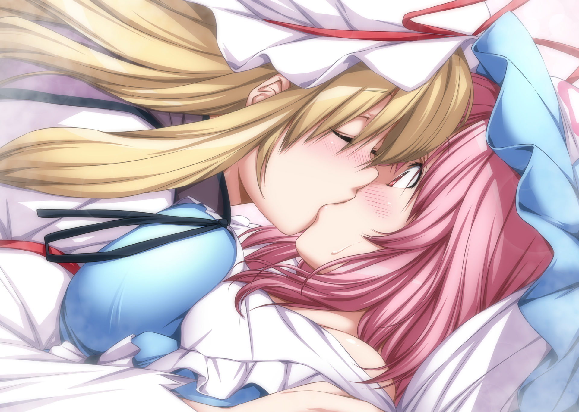 Download Yuri Kiss Yukari Yakumo Yuyuko Saigyouji Anime Touhou HD Wallpaper