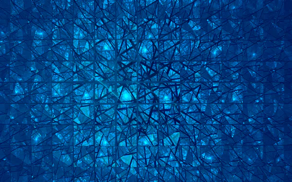 Abstract HD desktop wallpaper featuring a fractal blue glass pattern with geometric triangles and cracks, created using Apophysis software.