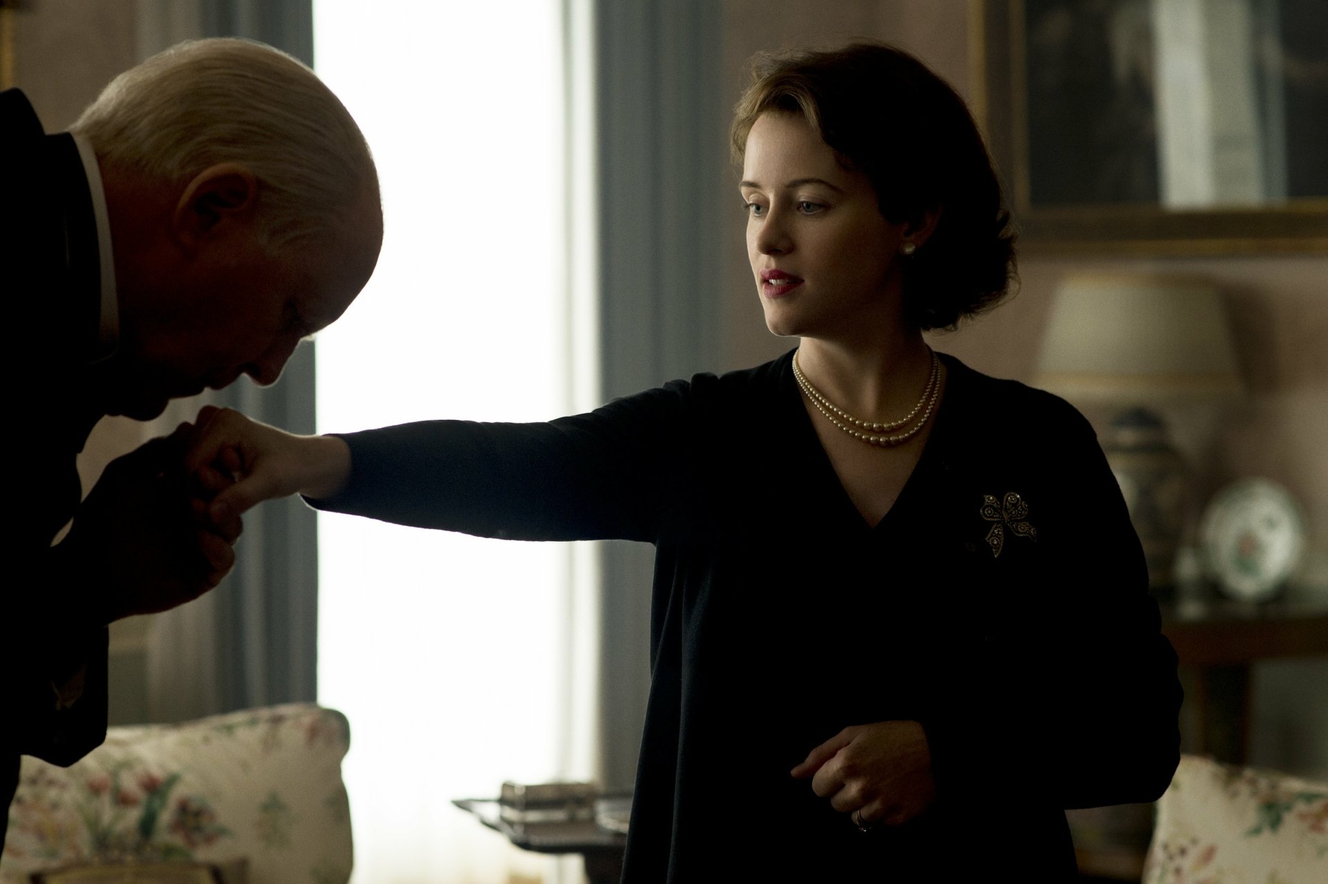 Download John Lithgow Winston Churchill Claire Foy Queen Elizabeth II TV Show The Crown HD Wallpaper