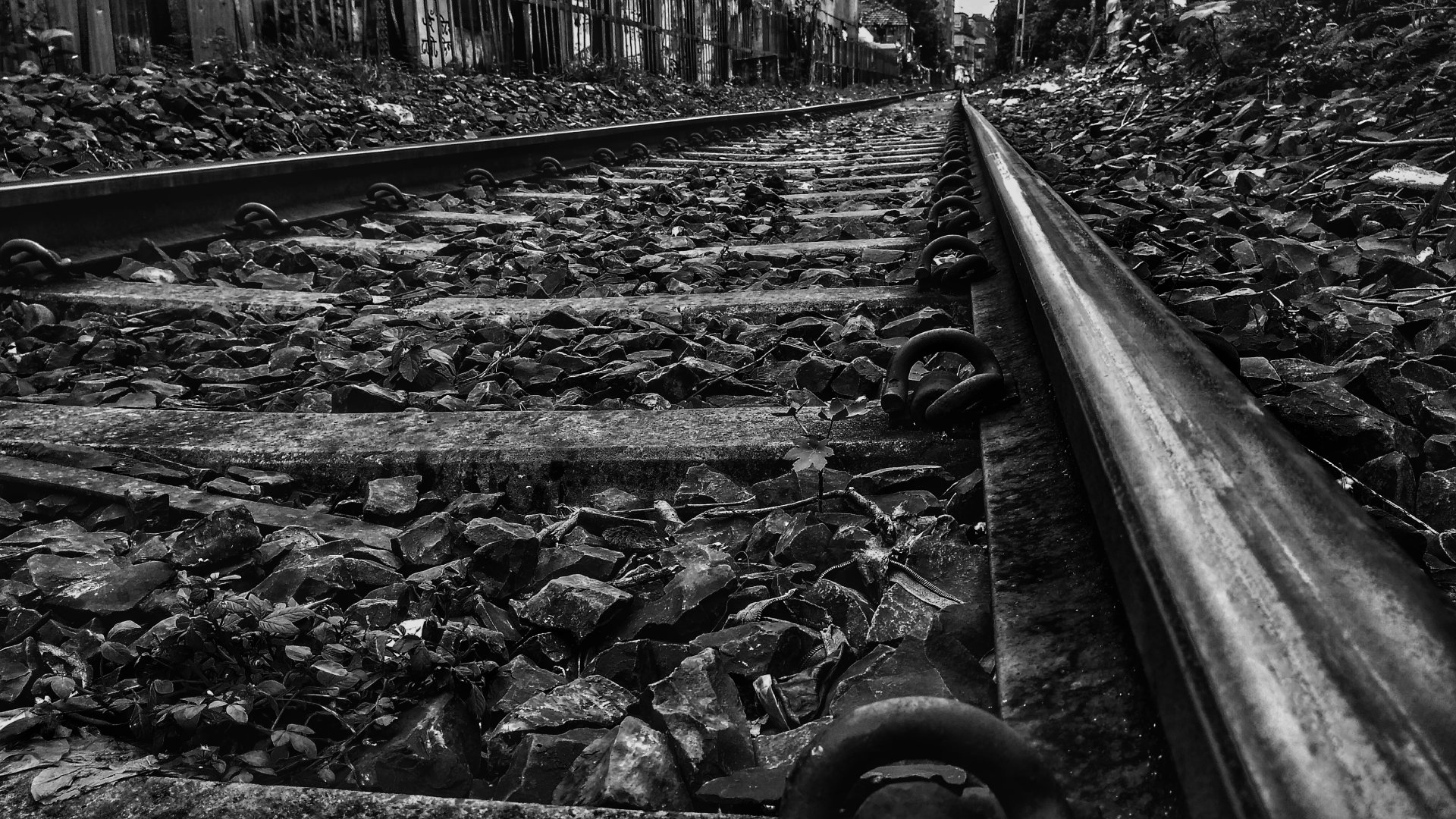 Download Close-up Black & White Man Made Railroad 4k Ultra HD Wallpaper