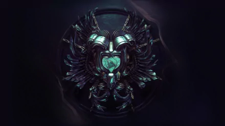 Artistic metal heart design with intricate mechanical wings, rendered in high definition for a striking PC desktop wallpaper background.