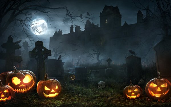 Holiday Halloween Graveyard Cemetery Jack-O'-Lantern Night HD Wallpaper | Background Image