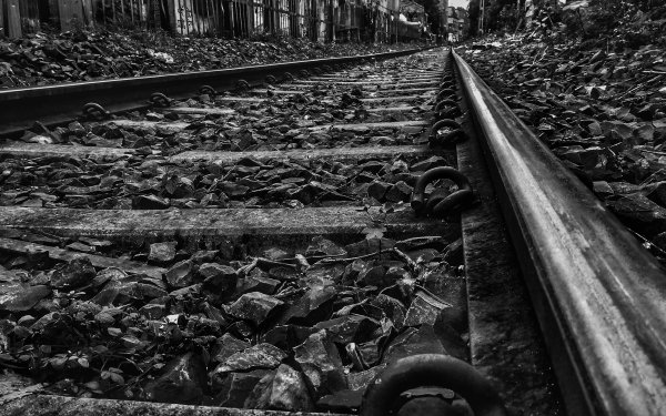 Man Made Railroad Black & White Close-Up HD Wallpaper | Background Image