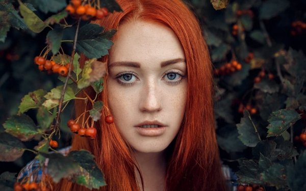 Women Face Model Redhead Freckles Berry Blue Eyes HD Wallpaper | Background Image