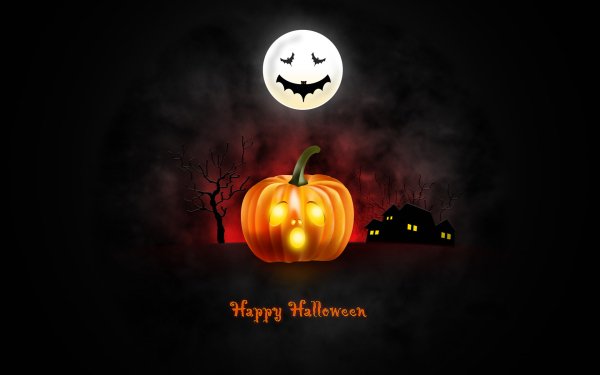 Holiday Halloween Jack-O'-Lantern Happy Halloween Night Moon House HD Wallpaper | Background Image