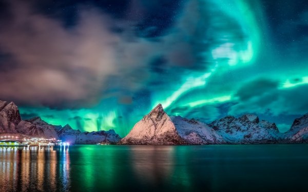 Earth Aurora Borealis Night Sky Light Mountain Winter Lake HD Wallpaper | Background Image