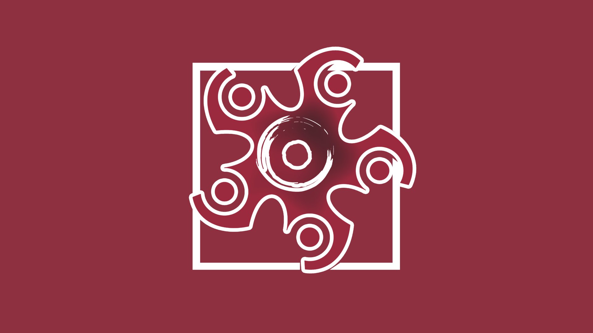 Minimalist 8K Ultra HD wallpaper featuring a stylized white outline of Hibana's X-KAIROS grenade from Tom Clancy's Rainbow Six: Siege on a solid maroon background.