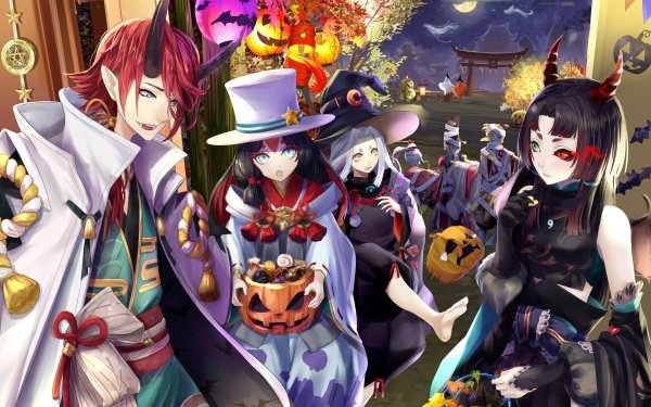Anime Original Halloween Cosplay Pumpkin Night Moon Japanese Clothes Onmyoji HD Wallpaper | Background Image
