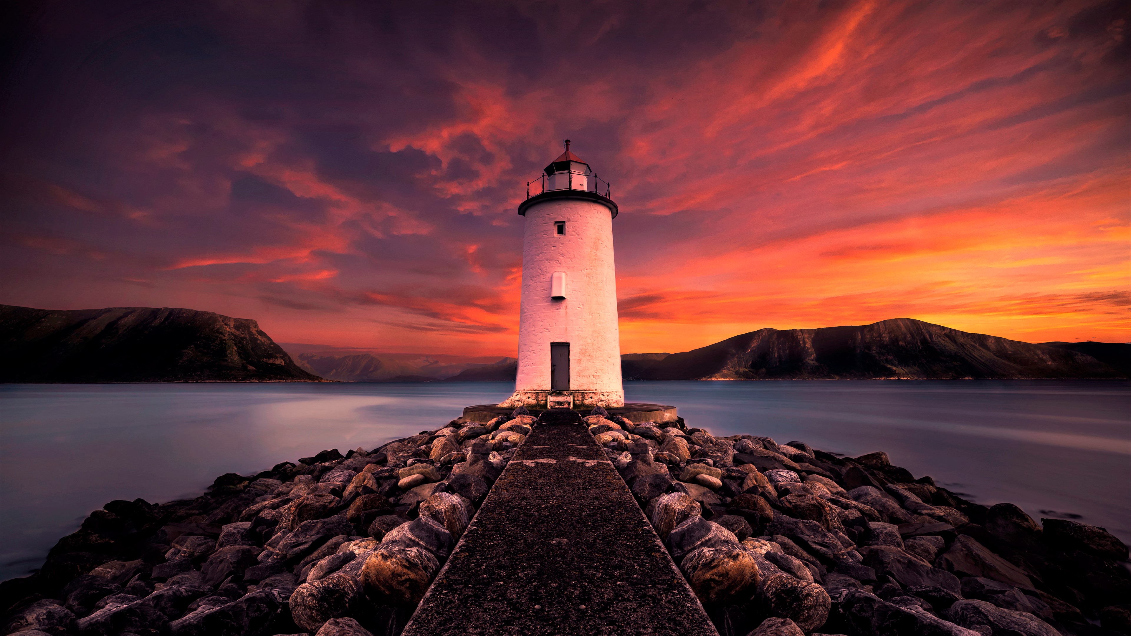 3840x2160 Surreal Sunrise Near Ocean Lighthouse 4k Wallpaper Hd Nature ...