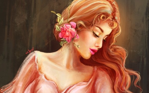 Women Artistic Flower Hair Rose Painting Redhead Lipstick HD Wallpaper | Background Image