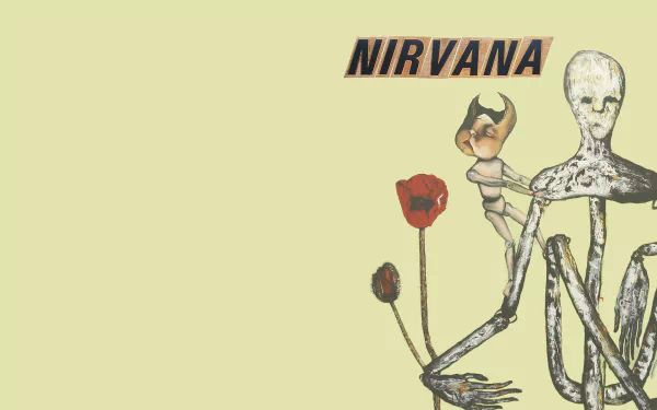 HD desktop wallpaper featuring grunge art inspired by Nirvana and Kurt Cobain, blending music and edgy visual elements in a minimalist design.