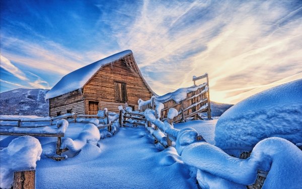 Door de mens gemaakt Hut Hout Winter Snow Berg HD Wallpaper | Achtergrond