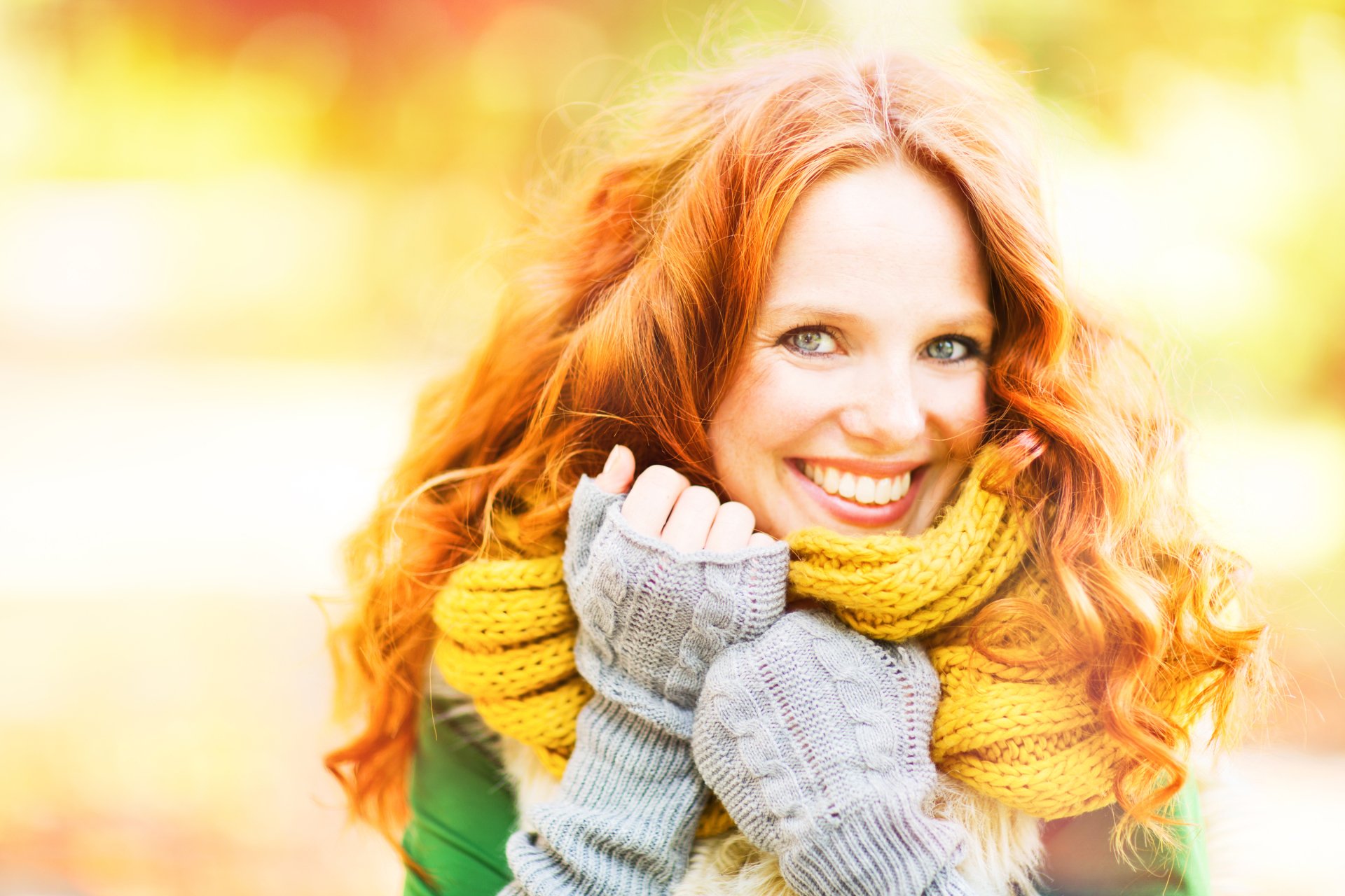 Download Depth Of Field Scarf Lipstick Face Smile Redhead Woman Model ...