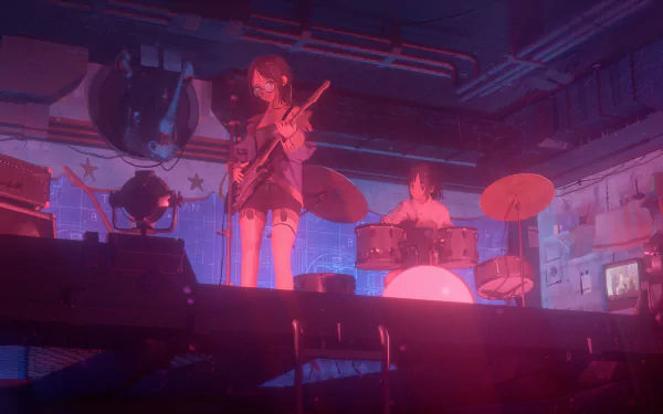 guitar drum set Anime Original HD Desktop Wallpaper | Background Image