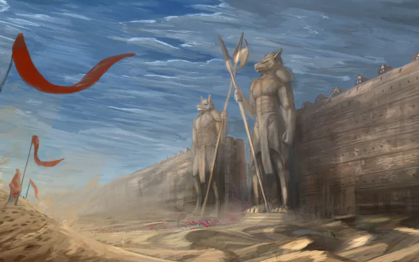 dune wall banner sand desert statue fantasy landscape fantasy landscape HD Desktop Wallpaper | Background Image