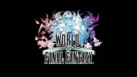 HD desktop wallpaper featuring the artistic World of Final Fantasy logo with intricate creature designs on a black background.
