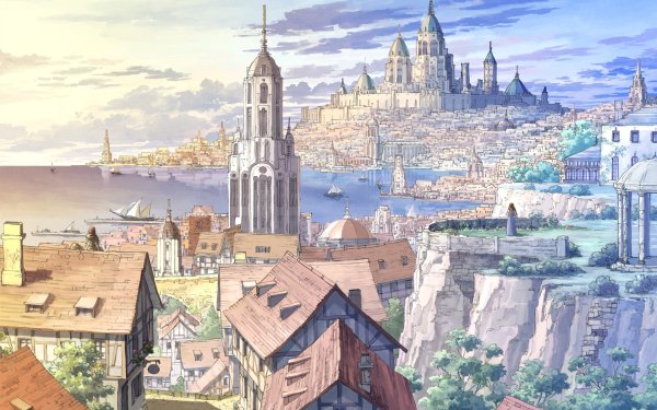Anime Original Building City HD Wallpaper | Background Image