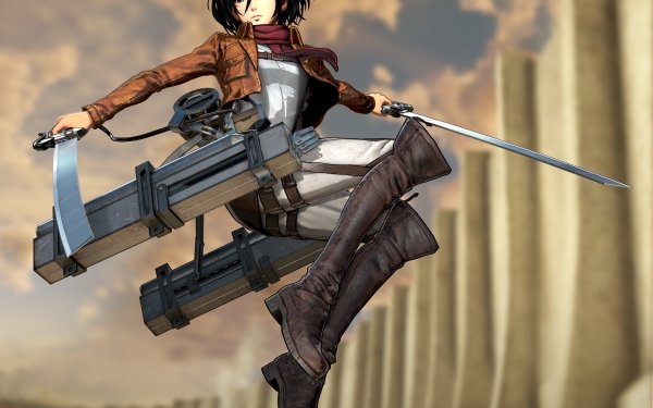 Anime Attack On Titan Mikasa Ackerman Short Hair Black Hair Black Eyes Weapon Uniform Blade HD Wallpaper | Background Image