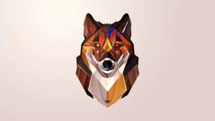 Abstract polygonal wolf head composed of colorful geometric facets on a light background, designed as an HD PC desktop wallpaper.