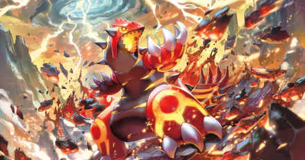 HD desktop wallpaper featuring Primal Groudon from Pokémon: Omega Ruby and Alpha Sapphire, displaying the legendary Pokémon in a dynamic fiery environment.
