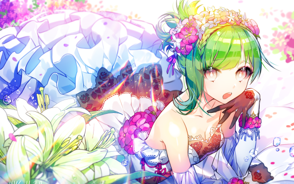 Anime Girl Green Hair Dress Colorful HD Wallpaper | Background Image