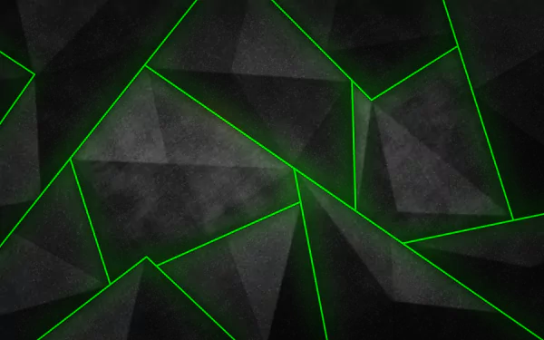 HD desktop wallpaper featuring an abstract design of green geometric shapes on a black background.