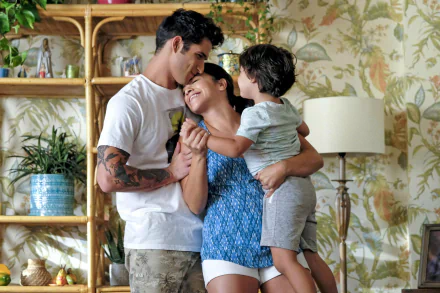 HD wallpaper of a heartwarming scene from 'Jane the Virgin' featuring a joyful family embrace.