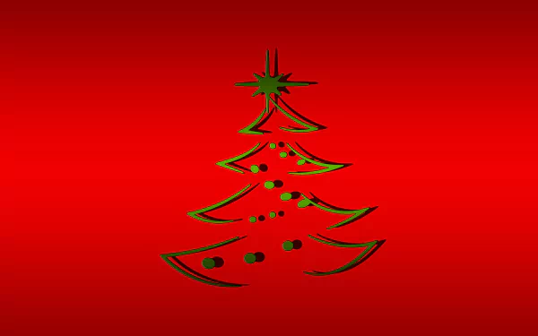 Minimalist red Christmas tree with subtle ornaments on a vibrant red background, designed as a 4K Ultra HD holiday desktop wallpaper.